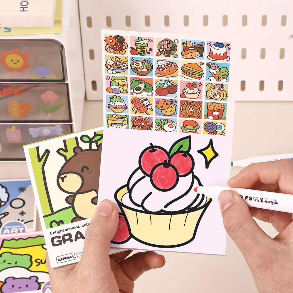 Convenient Cartoon Coloring Book for Kids with 25 Mini Watercolor Pages - Ideal for Kindergarten Children to Paint and Doodle