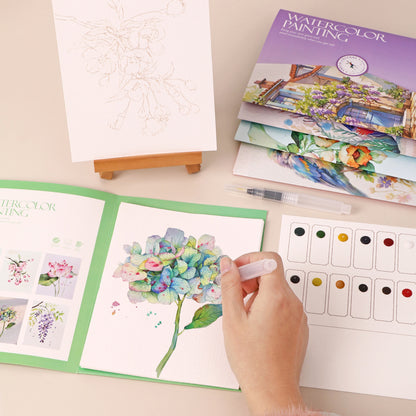 Innovative Coloring Book with 12 Vibrant Watercolor Pigments for Kids' Artistic Creations