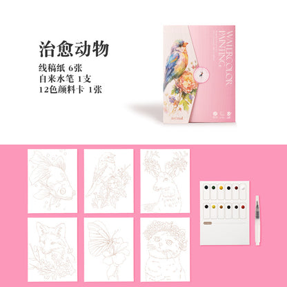 Innovative Coloring Book with 12 Vibrant Watercolor Pigments for Kids' Artistic Creations