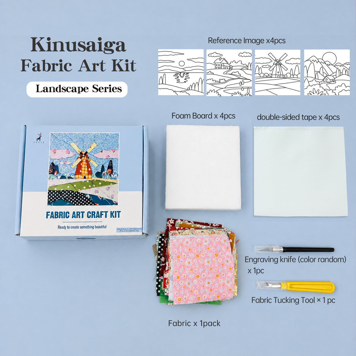 DIY Kinusaiga Fabric Art Kit for Adults and Kids Creative Fabric Collage Art Set with Tools Gift Box