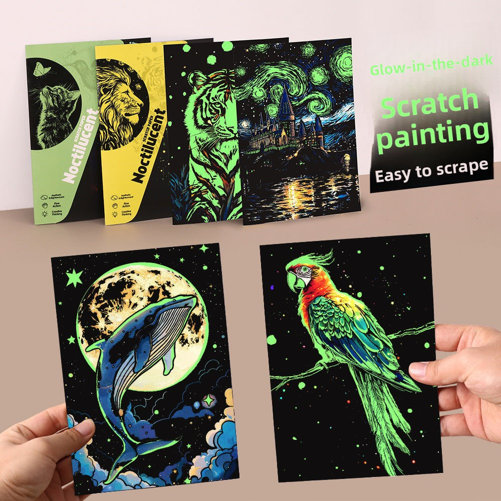 Glow in the Dark with YUELU A5 Scratch Art Paper, 4 Sheets of Adult Colorful Scratch Drawing for Students, Creative Toy Scratch Art Set