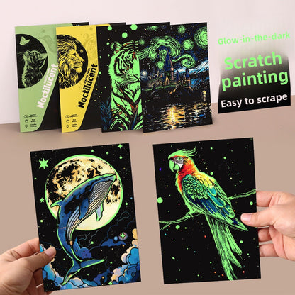 Glow in the Dark with YUELU A5 Scratch Art Paper, 4 Sheets of Adult Colorful Scratch Drawing for Students, Creative Toy Scratch Art Set