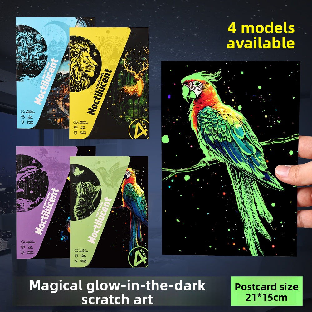 Glow in the Dark with YUELU A5 Scratch Art Paper, 4 Sheets of Adult Colorful Scratch Drawing for Students, Creative Toy Scratch Art Set