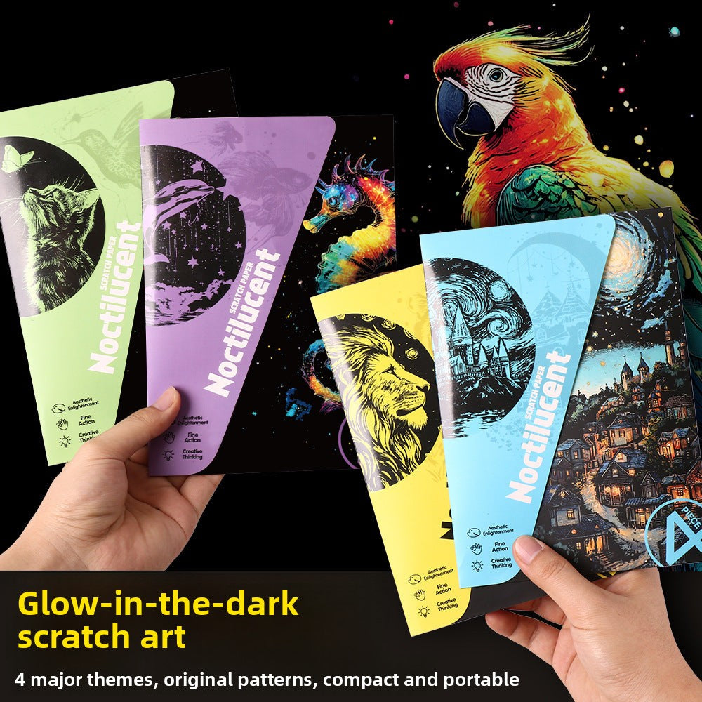 Glow in the Dark with YUELU A5 Scratch Art Paper, 4 Sheets of Adult Colorful Scratch Drawing for Students, Creative Toy Scratch Art Set