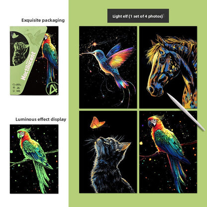 Glow in the Dark with YUELU A5 Scratch Art Paper, 4 Sheets of Adult Colorful Scratch Drawing for Students, Creative Toy Scratch Art Set
