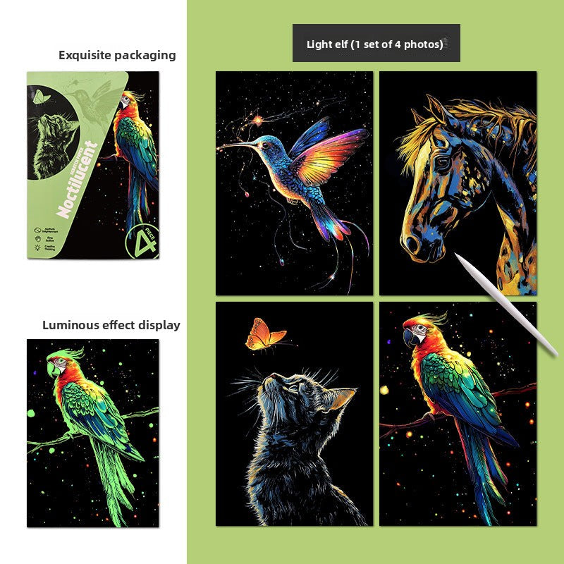 Glow in the Dark with YUELU A5 Scratch Art Paper, 4 Sheets of Adult Colorful Scratch Drawing for Students, Creative Toy Scratch Art Set
