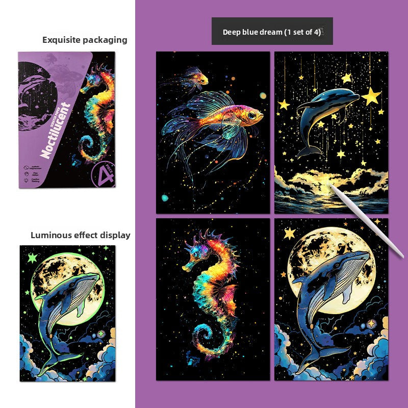 Glow in the Dark with YUELU A5 Scratch Art Paper, 4 Sheets of Adult Colorful Scratch Drawing for Students, Creative Toy Scratch Art Set
