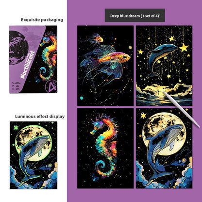 Glow in the Dark with YUELU A5 Scratch Art Paper, 4 Sheets of Adult Colorful Scratch Drawing for Students, Creative Toy Scratch Art Set