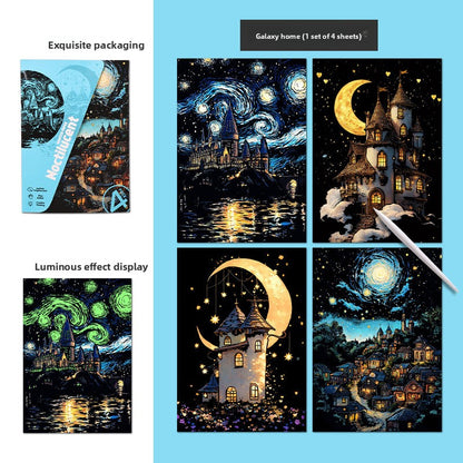Glow in the Dark with YUELU A5 Scratch Art Paper, 4 Sheets of Adult Colorful Scratch Drawing for Students, Creative Toy Scratch Art Set