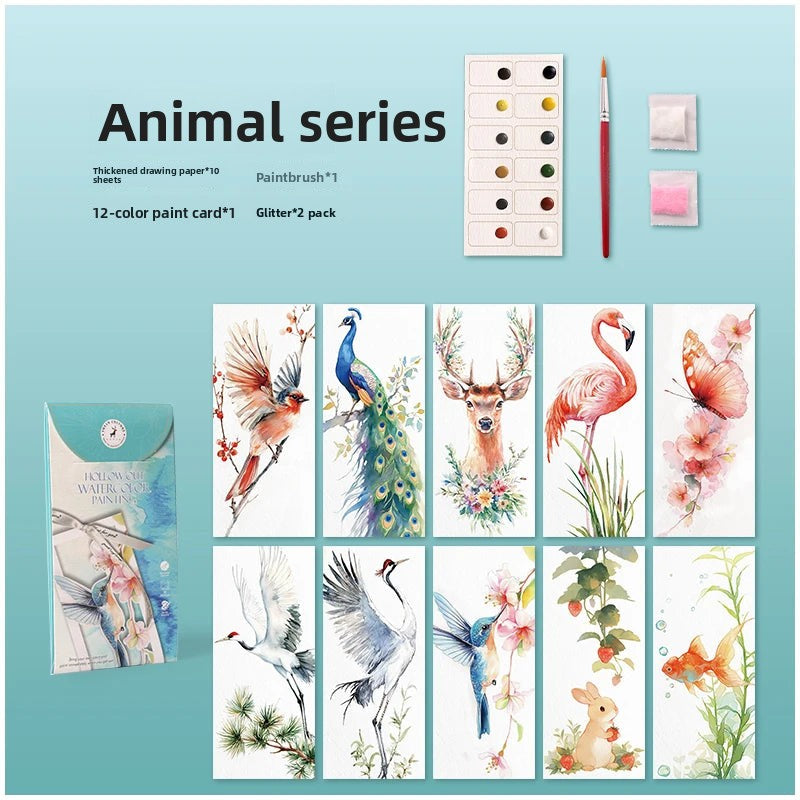 YUELU 10pcs/set Watercolor Bookmark Painting Set