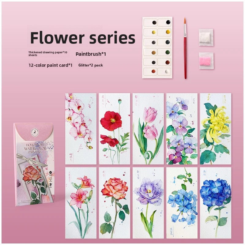 YUELU 10pcs/set Watercolor Bookmark Painting Set