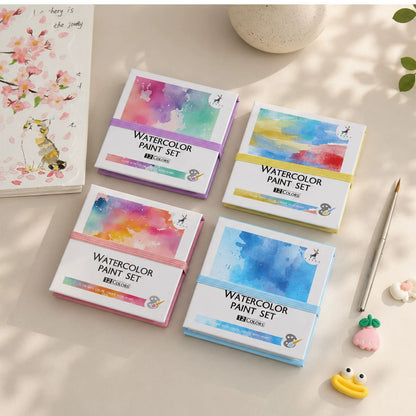 Four watercolor paint set cover styles