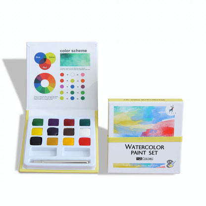 YUELU 12-color watercolor set on white background