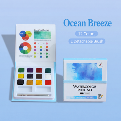 Ocean Breeze 12-color watercolor set with detachable brush