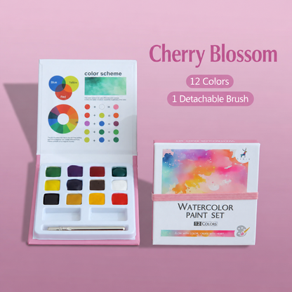 Cherry Blossom 12-color watercolor set with detachable brush