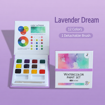 Lavender Dream 12-color watercolor set with detachable brush