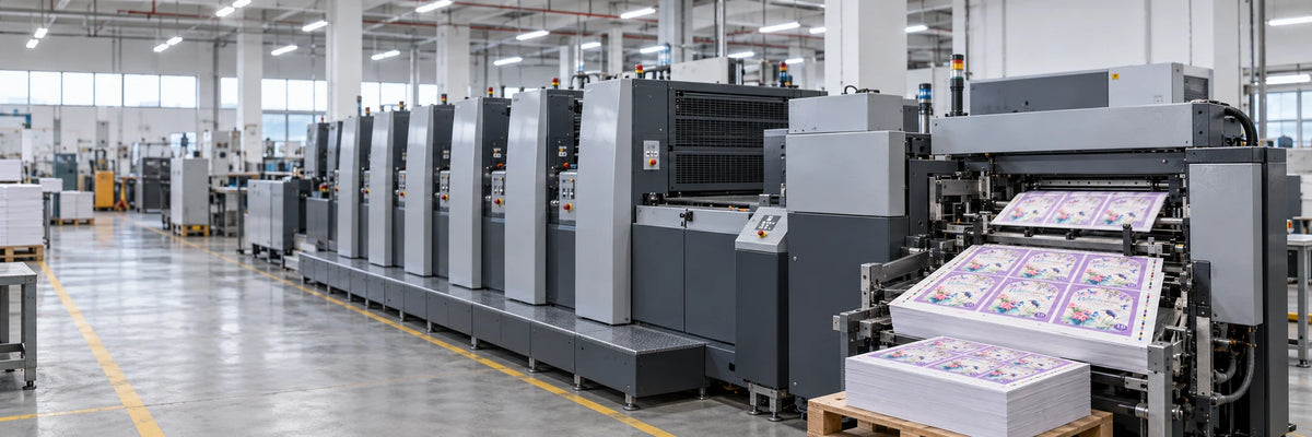 Illustrative scene of printing equipment and watercolor cover sheets