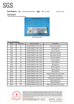 Watercolor ASTM and CPSIA test report, specimen page