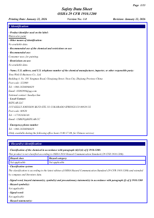 Watercolor US safety data sheet, safety information page